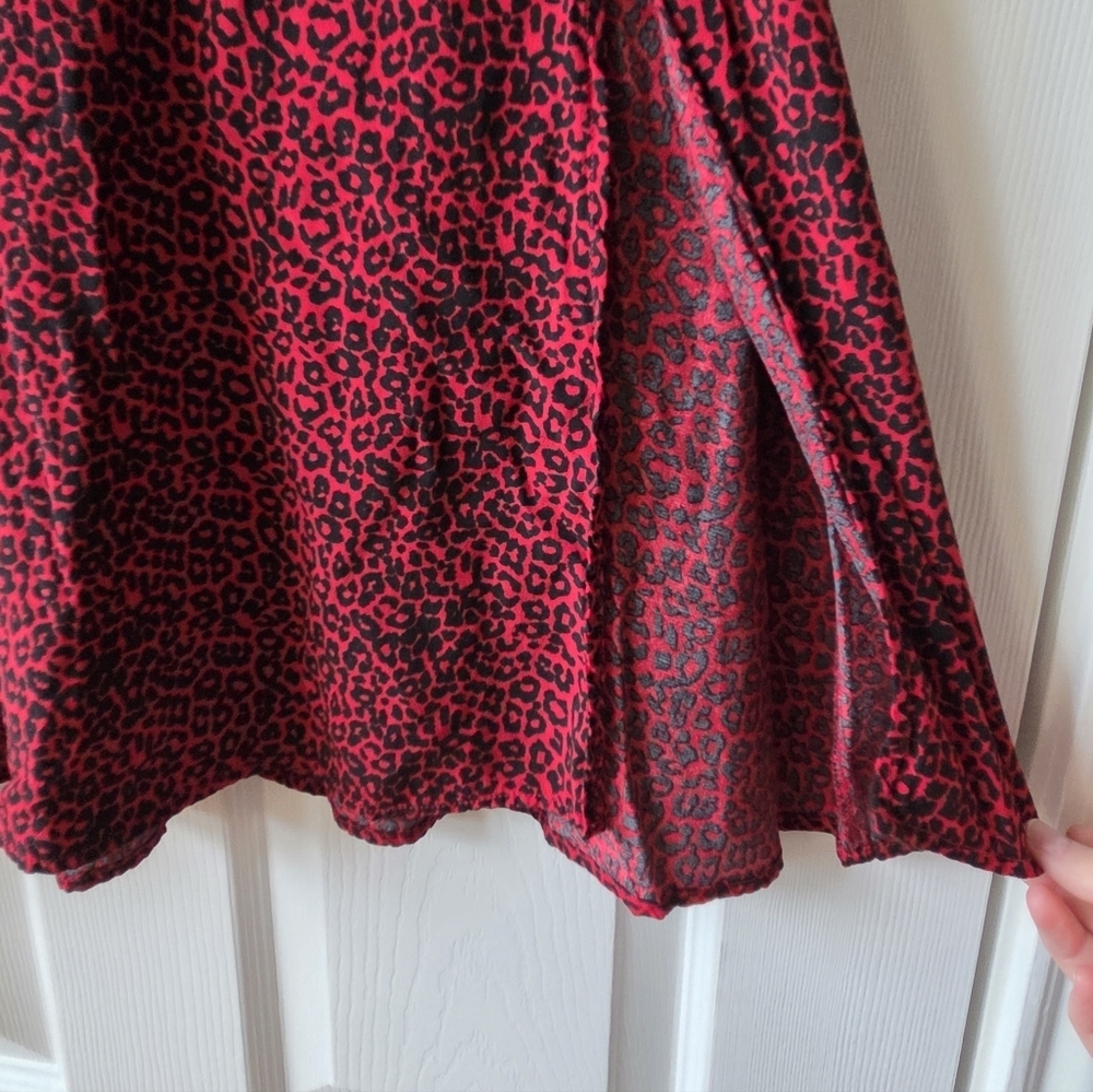 LOFT Midi Dress 2 Red and Black Leopard Animal Print Slit Dress - Picture 7 of 12